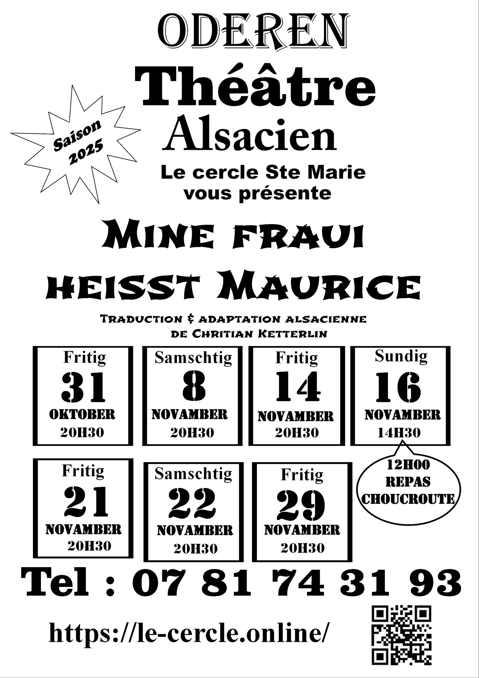 Affiche de la pièce Mine Fraui heisst Maurice